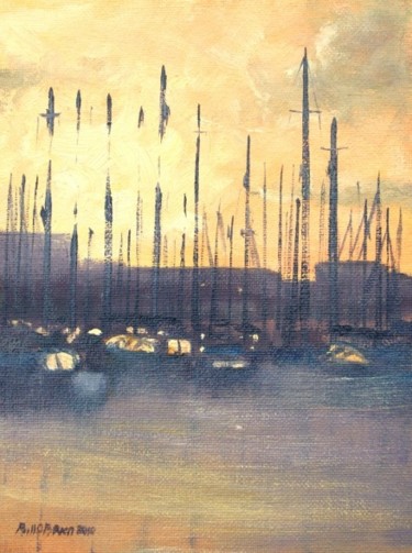 Malerei mit dem Titel "Howth Yachts Sundown" von Bill O'Brien, Original-Kunstwerk, Öl