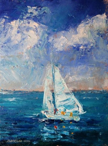 Painting titled "Yacht Blue" by Bill O'Brien, Original Artwork, Oil