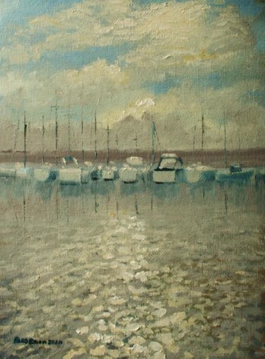 Painting titled "Yachts Mellow" by Bill O'Brien, Original Artwork, Oil