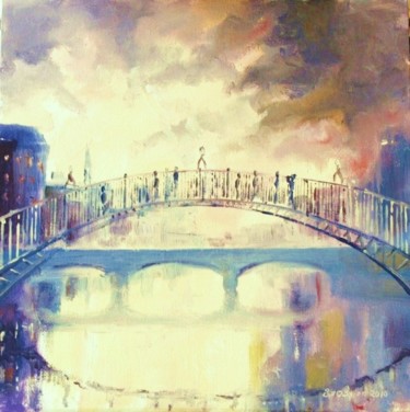 Painting titled "Ha'penny Bridge Lig…" by Bill O'Brien, Original Artwork, Oil