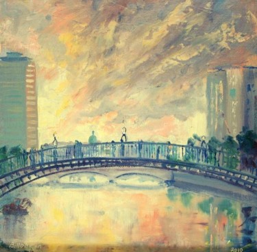 Painting titled "Ha'penny Bridge East" by Bill O'Brien, Original Artwork, Oil