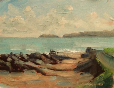 Painting titled "Portmarnock Rocks" by Bill O'Brien, Original Artwork, Oil