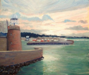 Painting titled "Lighthouse Howth" by Bill O'Brien, Original Artwork, Oil