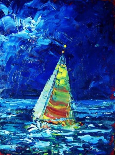 Painting titled "Night Sailing" by Bill O'Brien, Original Artwork, Oil