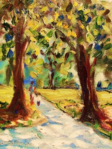 Painting titled "A Walk in the Park" by Bill O'Brien, Original Artwork, Oil