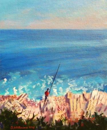 Painting titled "Fishing the Med" by Bill O'Brien, Original Artwork, Oil