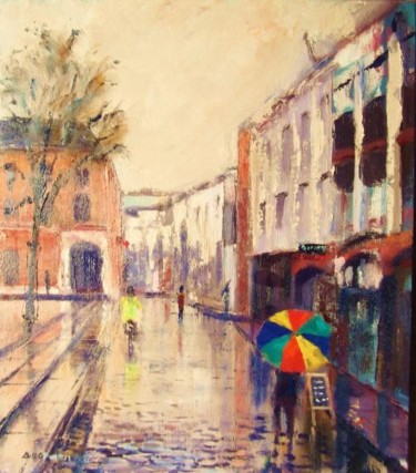 Peinture intitulée "Temple Bar Umbrella" par Bill O'Brien, Œuvre d'art originale, Huile