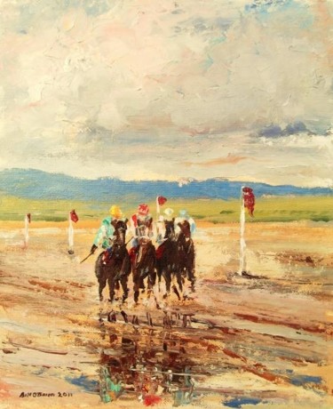 Painting titled "Day at the Races" by Bill O'Brien, Original Artwork, Oil