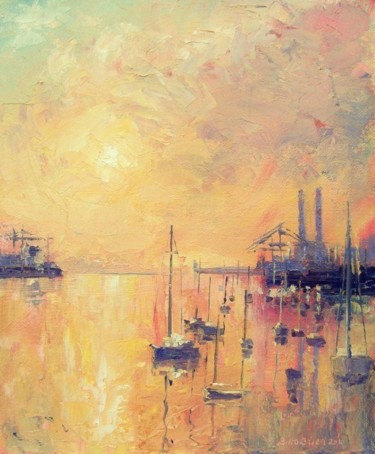 Peinture intitulée "Dublin Port Yachts" par Bill O'Brien, Œuvre d'art originale, Huile