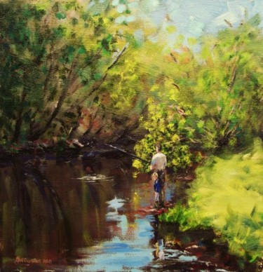 Painting titled "Fishing in Wicklow" by Bill O'Brien, Original Artwork, Oil