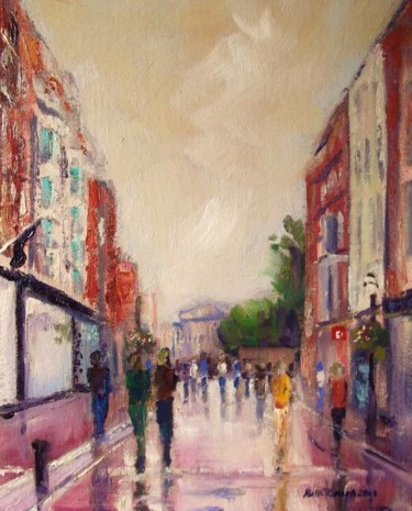 Painting titled "Grafton Street Lower" by Bill O'Brien, Original Artwork, Oil