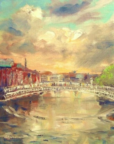 Peinture intitulée "Halfpenny Bridge Sh…" par Bill O'Brien, Œuvre d'art originale