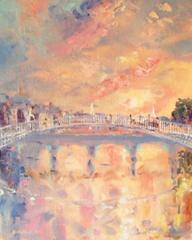 Painting titled "Hapenny Bridge Even…" by Bill O'Brien, Original Artwork, Oil