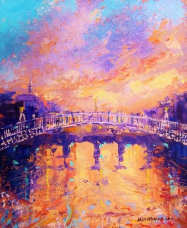 Malerei mit dem Titel "Hapenny Bridge amber" von Bill O'Brien, Original-Kunstwerk, Öl