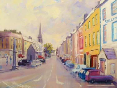 Painting titled "The Square in Gort" by Bill O'Brien, Original Artwork, Oil