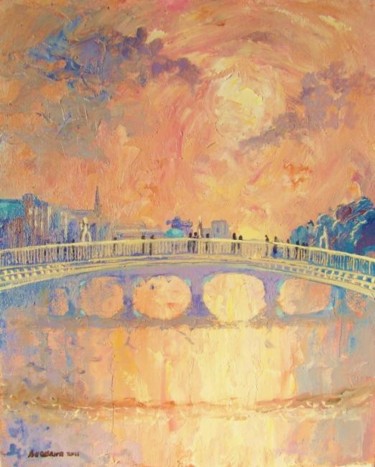 Malerei mit dem Titel "Hapenny Bridge Cros…" von Bill O'Brien, Original-Kunstwerk, Öl