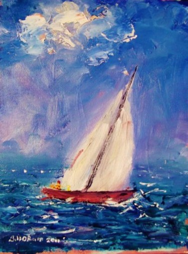 Malerei mit dem Titel "Yacht, Choppy Seas" von Bill O'Brien, Original-Kunstwerk, Öl