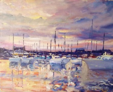 Painting titled "Howth Harbour Eve" by Bill O'Brien, Original Artwork, Oil
