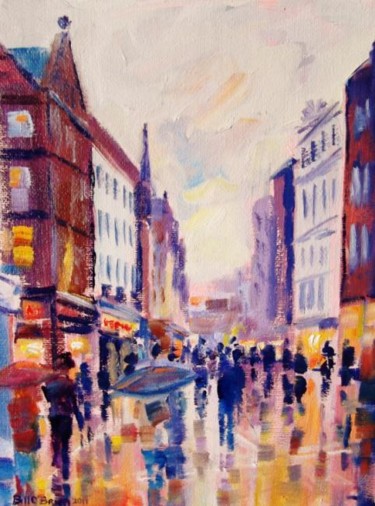 Pintura intitulada "Grafton Street Wint…" por Bill O'Brien, Obras de arte originais, Óleo
