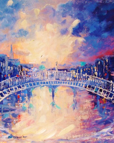 Painting titled "Hapenny Bridge Dram…" by Bill O'Brien, Original Artwork, Oil
