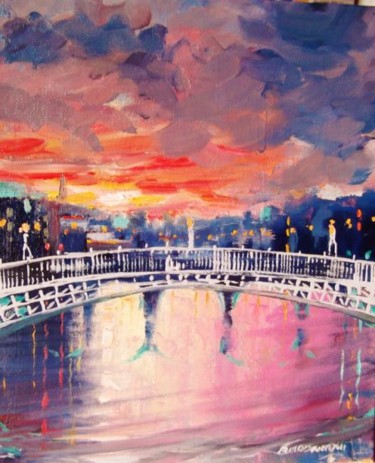 Pintura titulada "Hapenny Bridge Glor…" por Bill O'Brien, Obra de arte original, Oleo