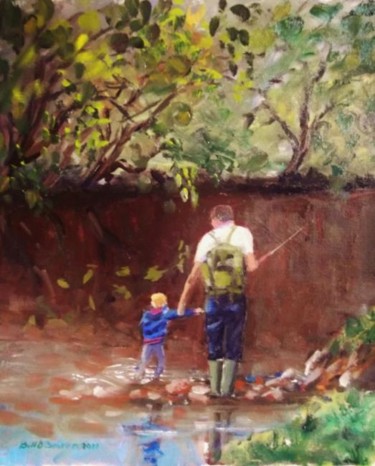 Painting titled "Fishing, A Steadyin…" by Bill O'Brien, Original Artwork, Oil