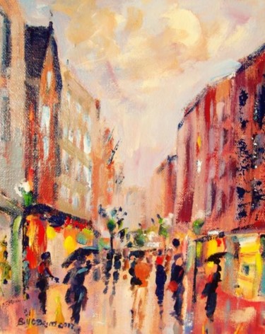 Painting titled "Grafton Street Sales" by Bill O'Brien, Original Artwork, Oil