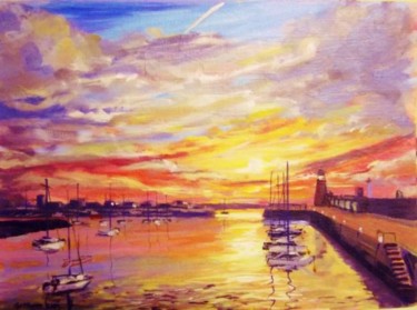 Painting titled "Howth Dawning" by Bill O'Brien, Original Artwork, Oil
