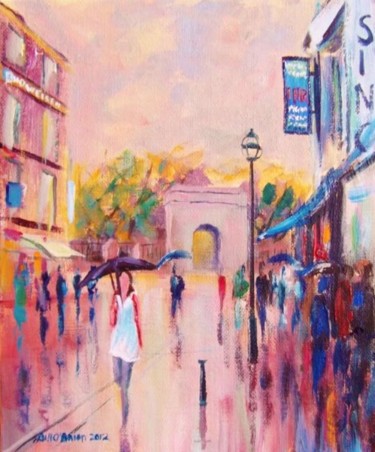 Pintura intitulada "Grafton Street Rain" por Bill O'Brien, Obras de arte originais, Óleo