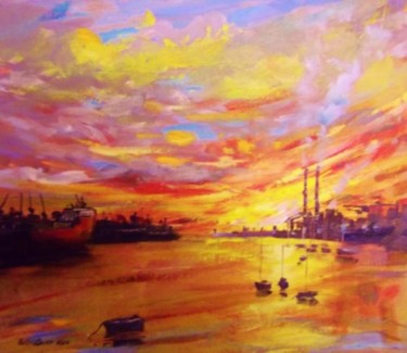 Painting titled "Dublin Port. A New…" by Bill O'Brien, Original Artwork, Oil