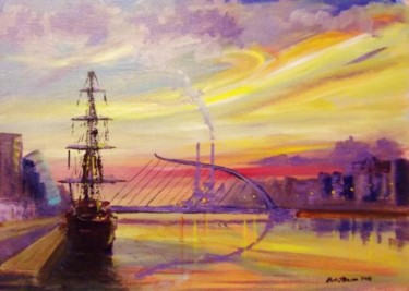 Painting titled "Dublin Port Waterli…" by Bill O'Brien, Original Artwork, Oil