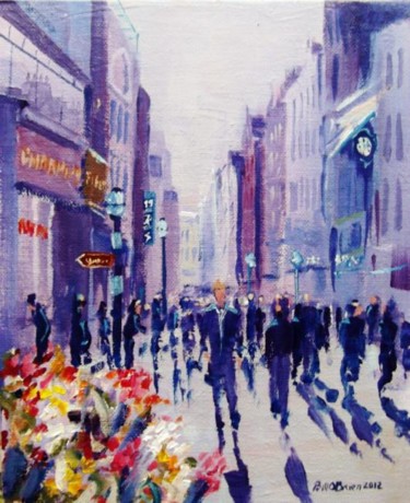 Pintura intitulada "Grafton Street Flow…" por Bill O'Brien, Obras de arte originais, Óleo