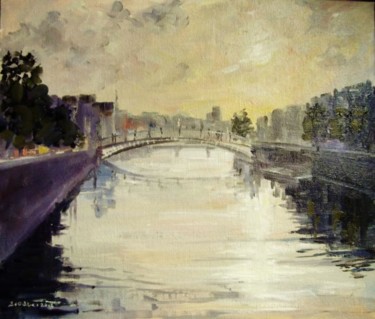 Painting titled "Liffey Dublin" by Bill O'Brien, Original Artwork, Oil