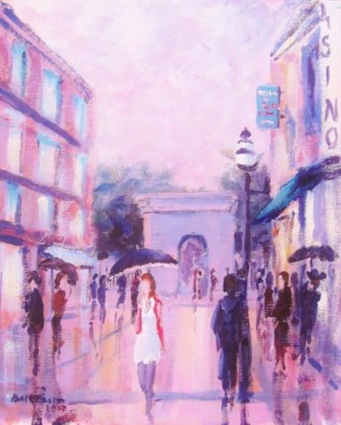 Painting titled "Grafton St. Showers." by Bill O'Brien, Original Artwork, Oil
