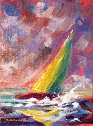 Pintura intitulada "Yacht Spray." por Bill O'Brien, Obras de arte originais, Óleo