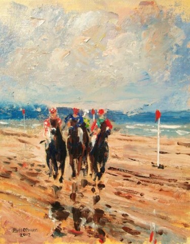 Painting titled "Horse Racing,by a N…" by Bill O'Brien, Original Artwork, Oil