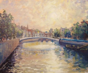 Pittura intitolato "Liffey Dublin Eveni…" da Bill O'Brien, Opera d'arte originale, Olio