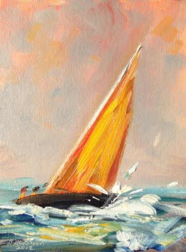 Painting titled "Yacht, Black and Am…" by Bill O'Brien, Original Artwork, Oil