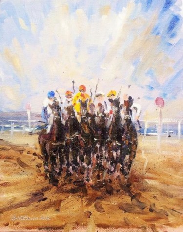 Painting titled "Horse Racing, Fight…" by Bill O'Brien, Original Artwork, Oil