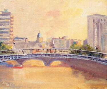 Pittura intitolato "Liffey, Dublin Morn…" da Bill O'Brien, Opera d'arte originale, Olio