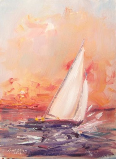 Painting titled "Yacht Sunset" by Bill O'Brien, Original Artwork, Oil