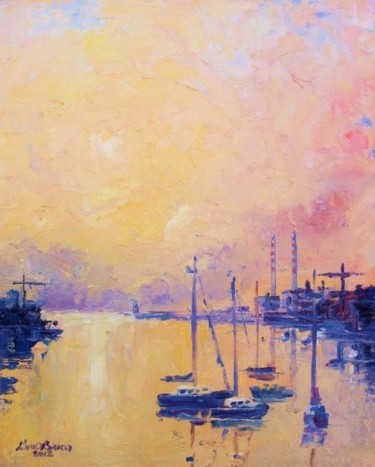 Painting titled "Liffey Sunrise at P…" by Bill O'Brien, Original Artwork, Oil