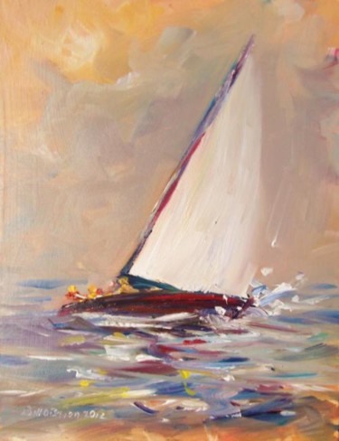 Peinture intitulée "Yacht. Copper Skies" par Bill O'Brien, Œuvre d'art originale, Huile