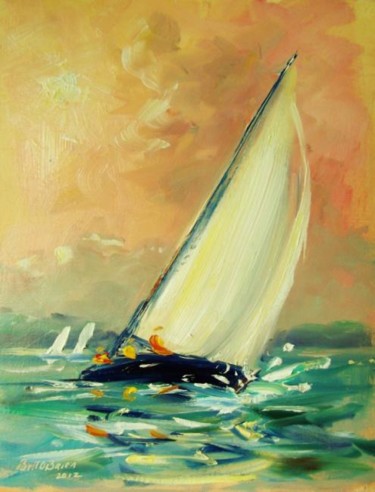 Malerei mit dem Titel "Yacht, Silver Linin…" von Bill O'Brien, Original-Kunstwerk, Öl