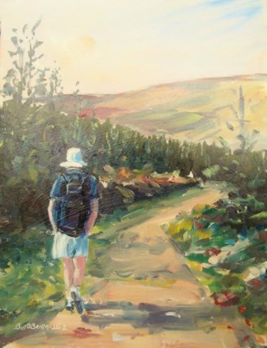 Schilderij getiteld "Hill Walker" door Bill O'Brien, Origineel Kunstwerk, Olie