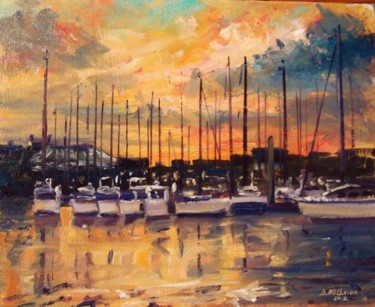 Painting titled "Howth Yachts Evening" by Bill O'Brien, Original Artwork, Oil