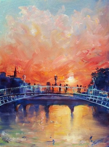 Malerei mit dem Titel "Hapenny Bridge Sett…" von Bill O'Brien, Original-Kunstwerk, Öl