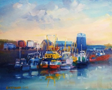 Painting titled "Howth Trawlers Even…" by Bill O'Brien, Original Artwork, Oil