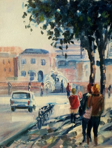 Painting titled "Liffey St. Stop for…" by Bill O'Brien, Original Artwork, Oil