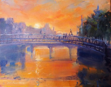 Painting titled "Hapenny Bridge Oran…" by Bill O'Brien, Original Artwork, Oil